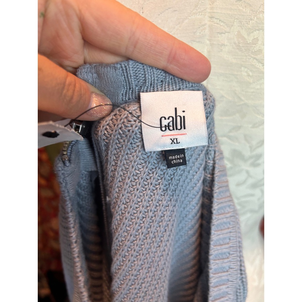Cabi Fair Play Sweater Icy Blue Ribbed Knit Back Zip 3522 XL NWT Reversible - Picture 10 of 12